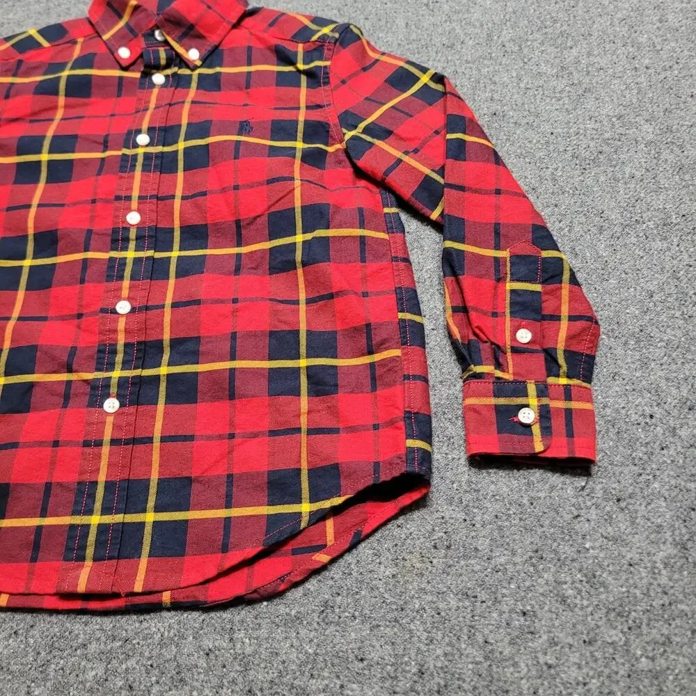 Ralph Lauren Shirt Boys 6 Red Plaid Button Down Youth Kids Preppy Cotton Pony